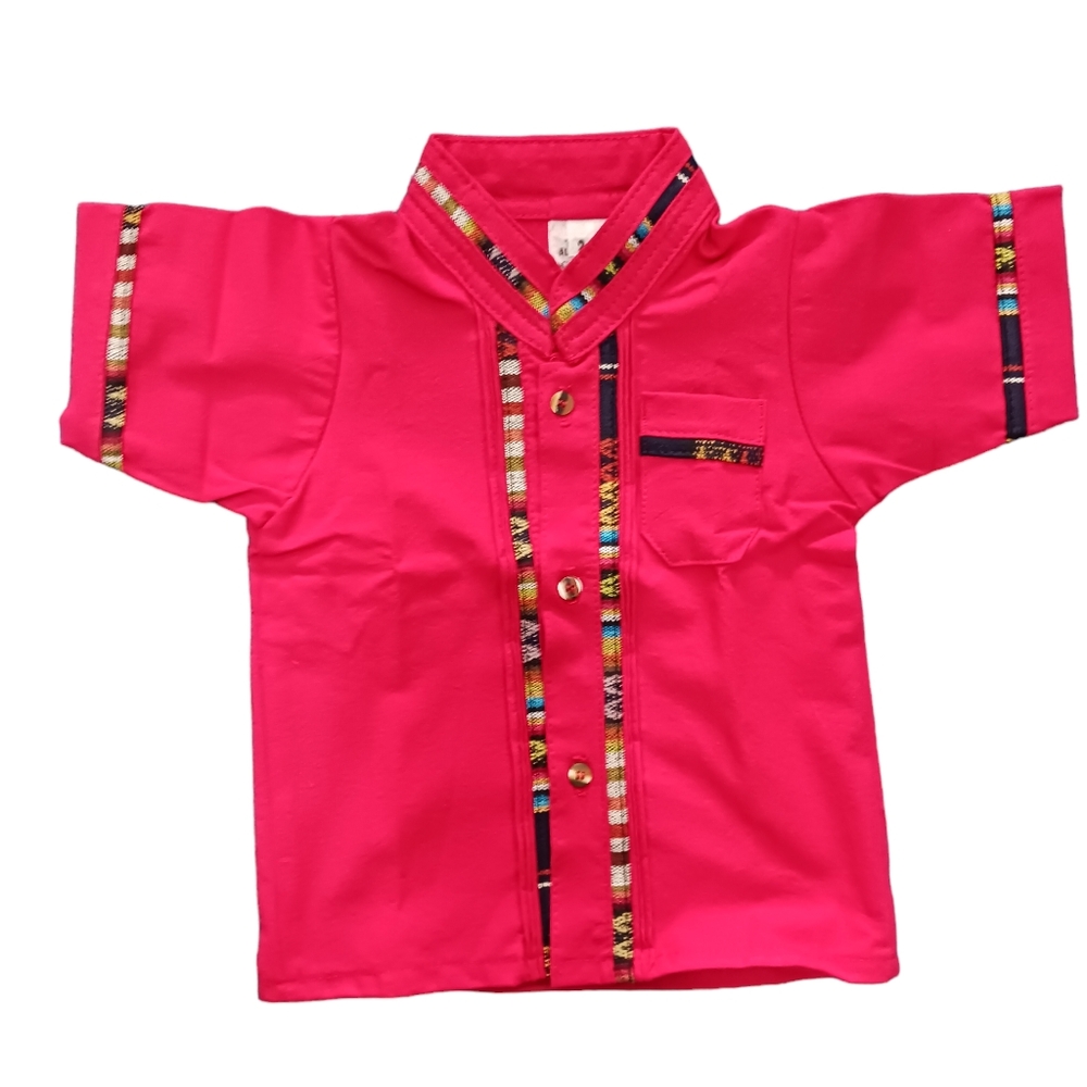 Mexican Guayabera collard shirt size 2 Cotton Blend Red For Infants